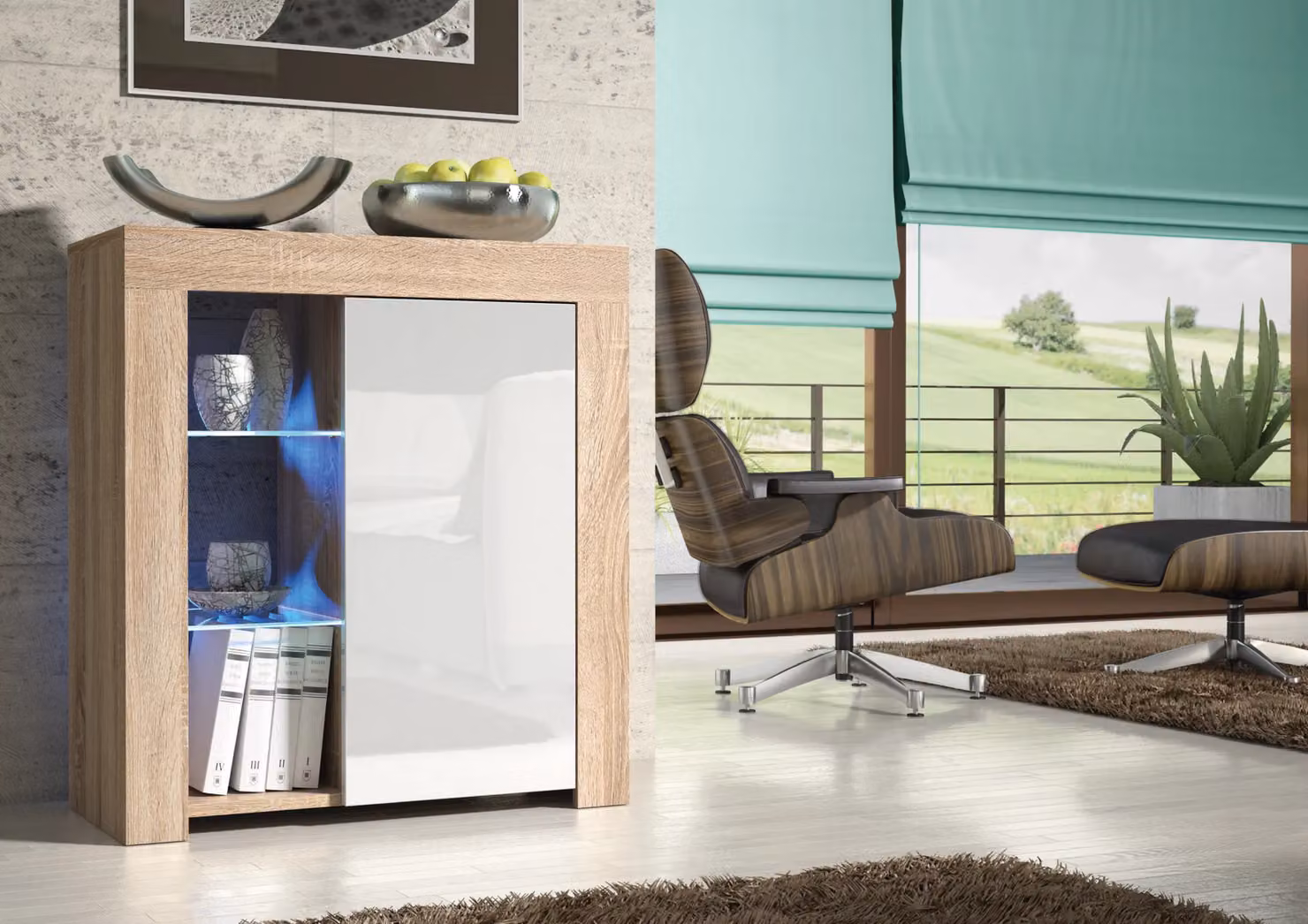 Creative Furniture Serene Sideboard with Integrated LED Lighting and Glossy Doors, W: 83 cm, H: 75 cm, D: 35 cm – 2