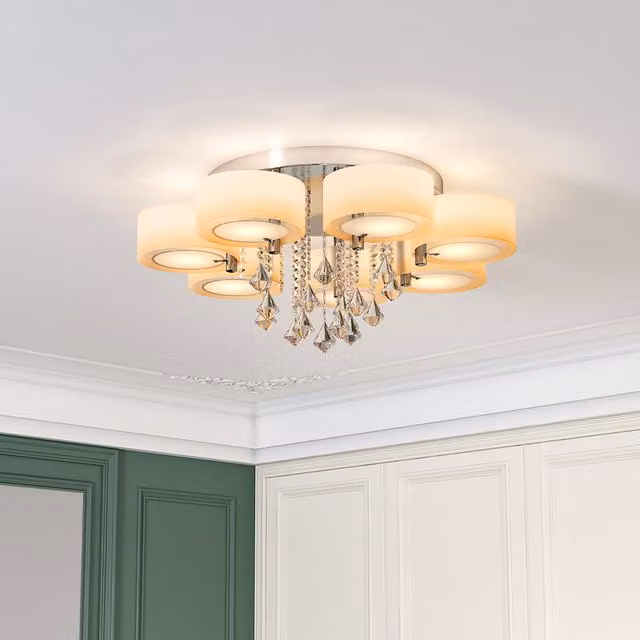 Livingandhome Modern White Acrylic and Crystal LED Ceiling Light with Remote Control