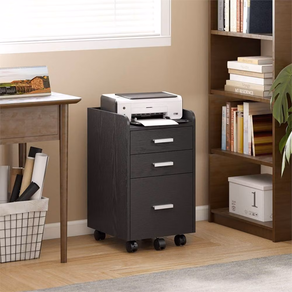 Kelvenix 3 Drawer Filing Cabinet in Black with Castors – 4
