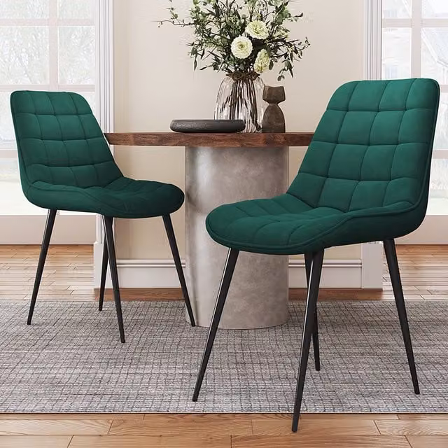 Livingandhome Set of 2 Modern Upholstered Velvet Dining Chairs in Green