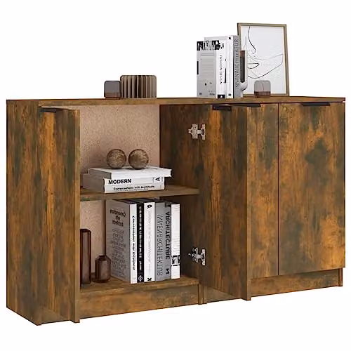 vidaXL Set of 2 Minimalist Sideboards in Smoked Oak, W/D/H: 60 x 30 x 70 cm – 2