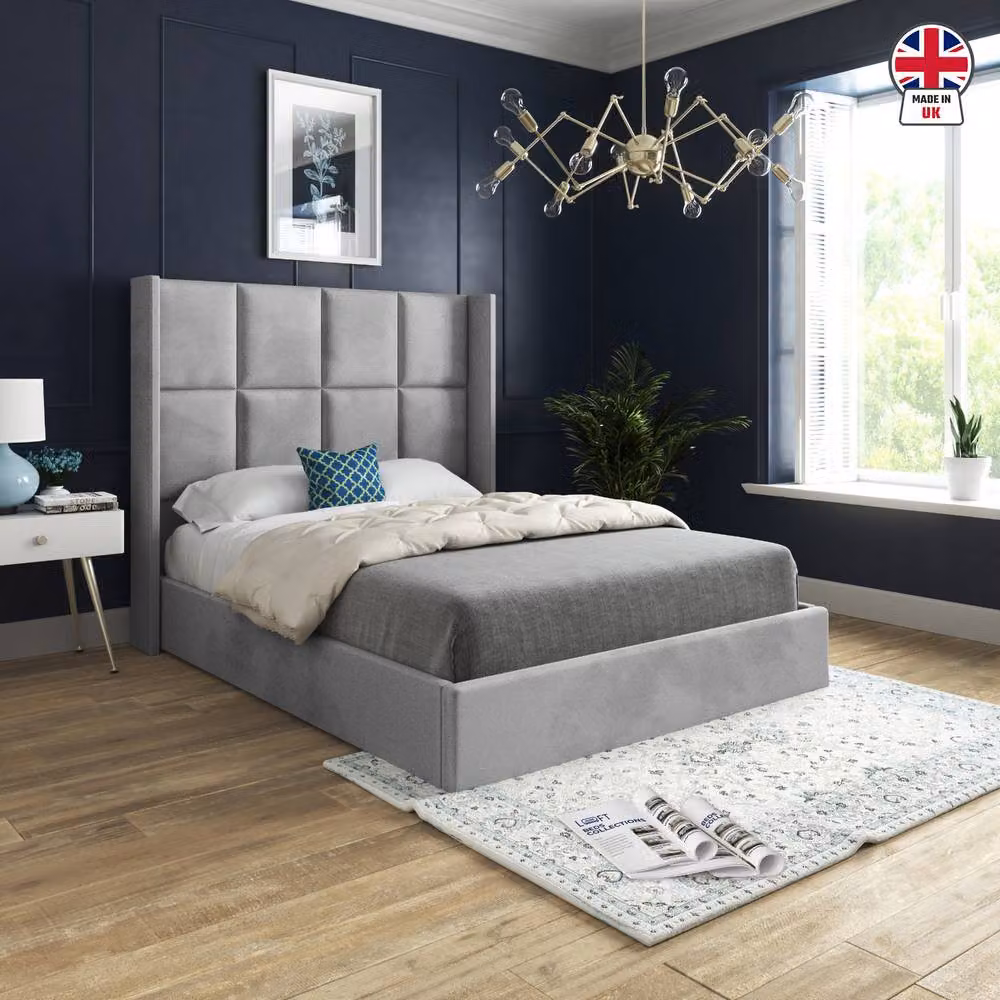 KDMD Stafford Winged Upholstered Designer Bed Frame in Grey Soft Velvet, Size: Single, W/D/H: 90 x 190 cm – 3