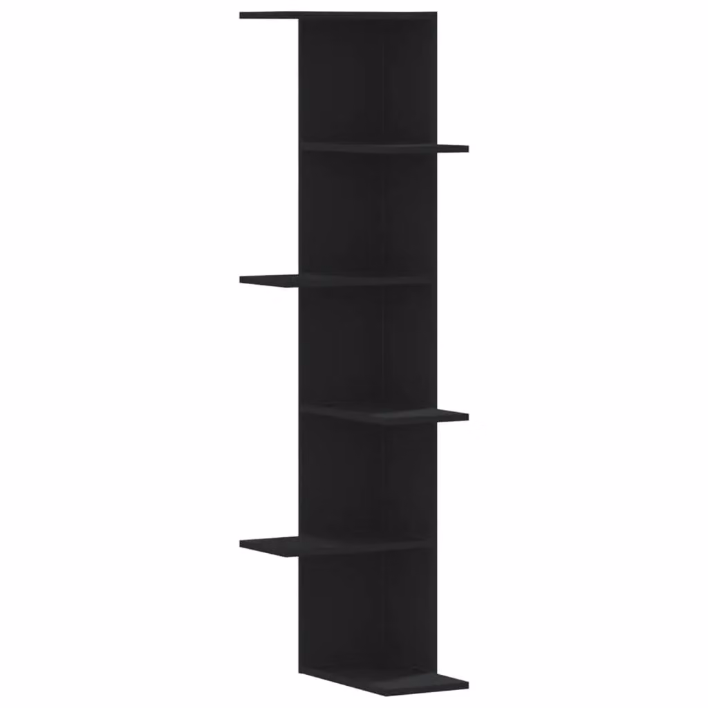 Berkfield Home Black Wall Mounted Corner Shelf in MDF, W/D/H: 36.5 x 36.5 x 140 cm – 2