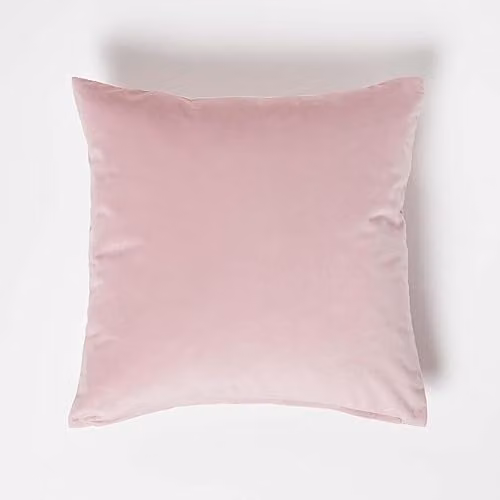 Homescapes Pink Velvet Square Cushion with Microfibre Insert, W/D/H: 45 x 45 x 45 cm