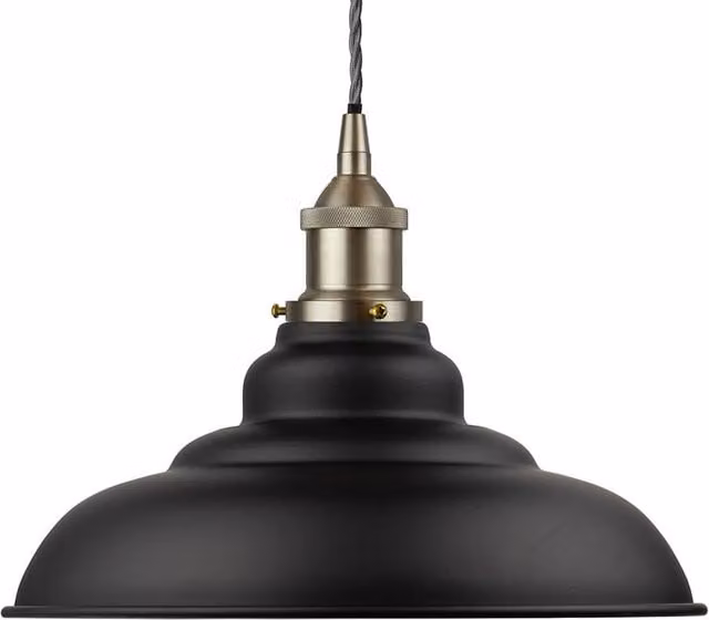 SE Home St Edmund's Matt Black and Brushed Chrome Pendant Light with Grey Twisted Detail