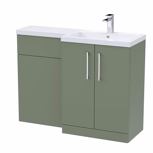 Balterley Modern L-Shaped Vanity Unit and WC Unit with Basin and Worktop, Green, W/D/H: 120.0 x 60.0 x 85.8 cm