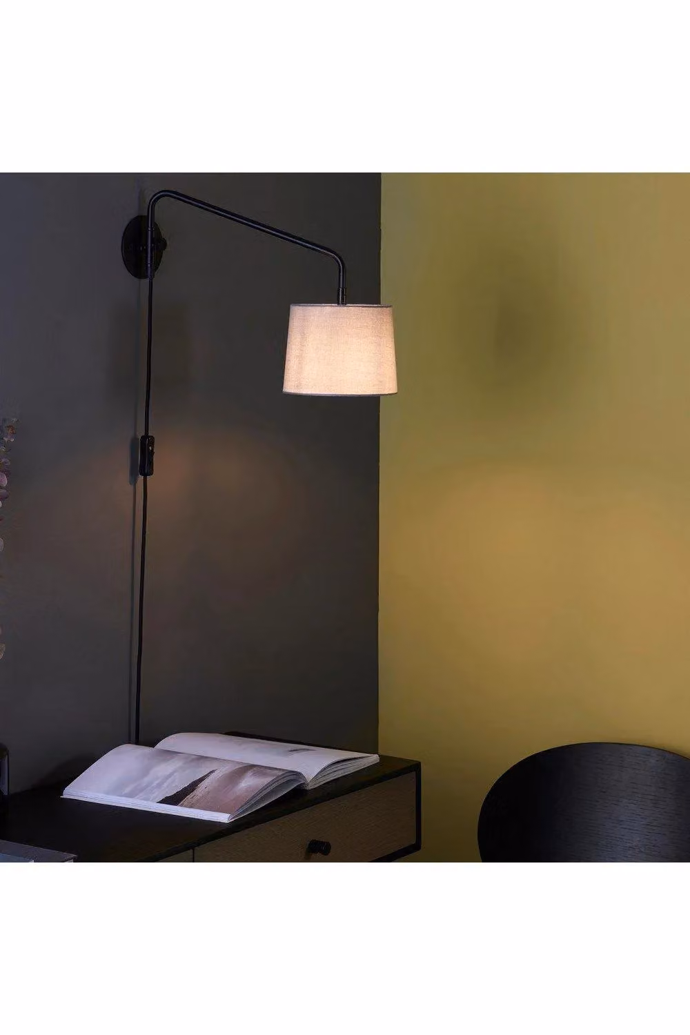Netlighting Carlson Adjustable Wall Light in Matt Black and Light Grey Cotton Mix with E14 Socket – 2