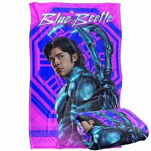 Warner Bros. Blue Beetle 2023 Neon Glare Super Soft Fleece Throw Blanket, Blue and Multicolour, W: 91 cm, D: 147 cm