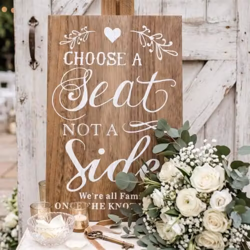 Homescapes Rustic Wedding Choose a Seat Tabletop Plaque in Brown and White – 2