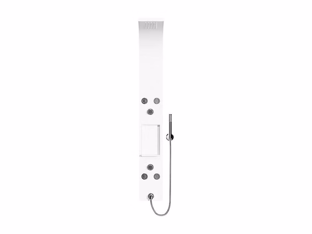 Roana Stainless Steel Hydromassage Shower Column with Rain Overhead Shower and Hand Shower in Matt White, H 140 x W 20 cm – 2