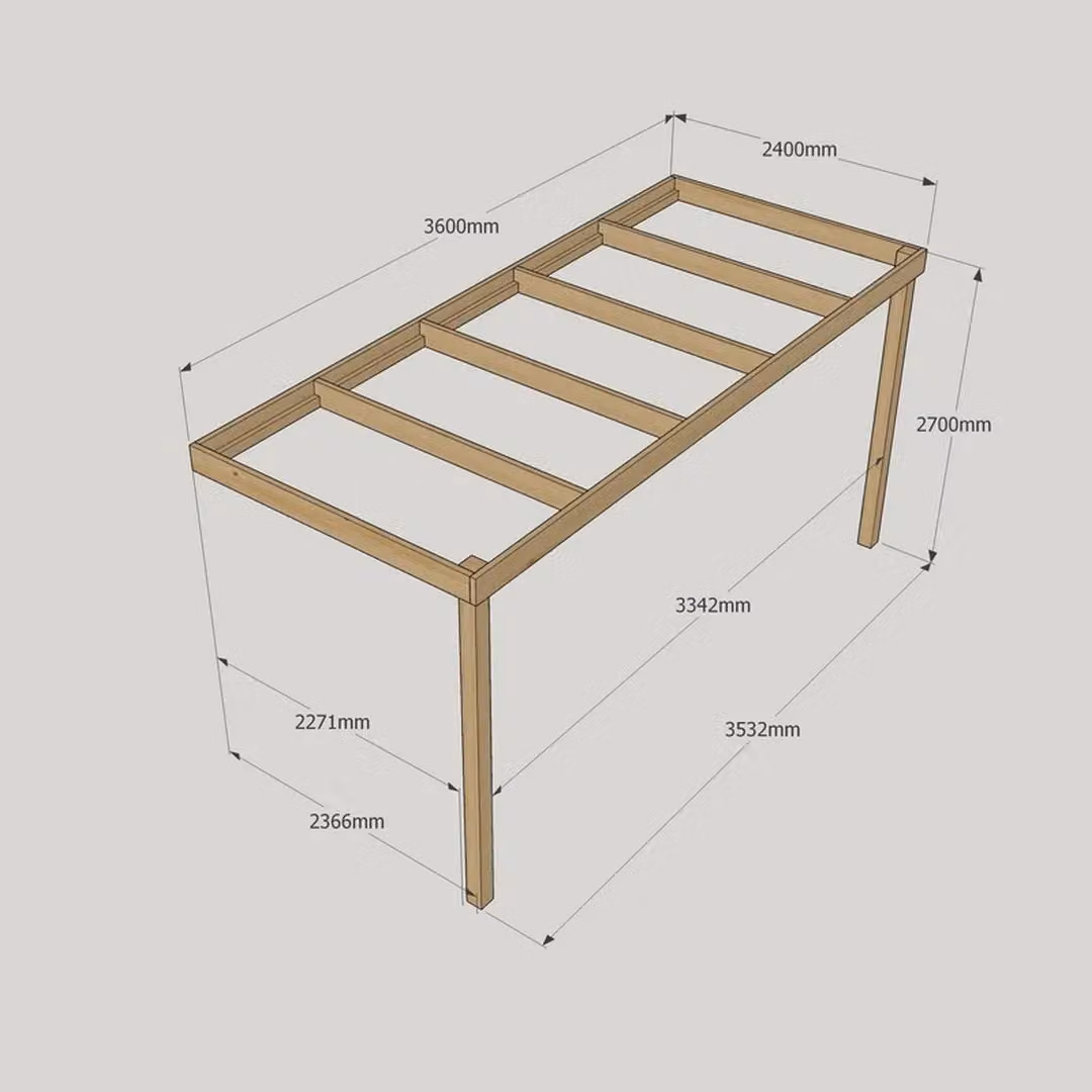 Rutland County Garden Furniture Ltd Wall Mounted Box Pergola in Rustic Brown Wood, W: 360 cm, D: 240 cm, H: 270 cm – 2