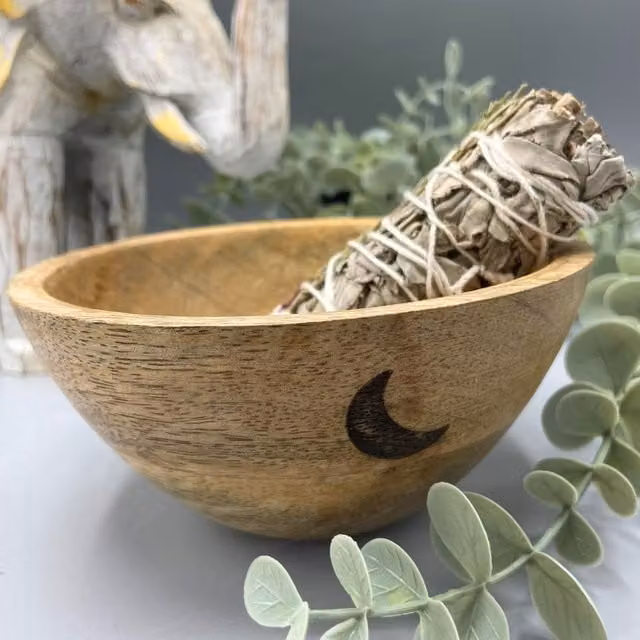 KDMK Three Moons Wooden Smudge Ritual Offerings Bowl, Brown