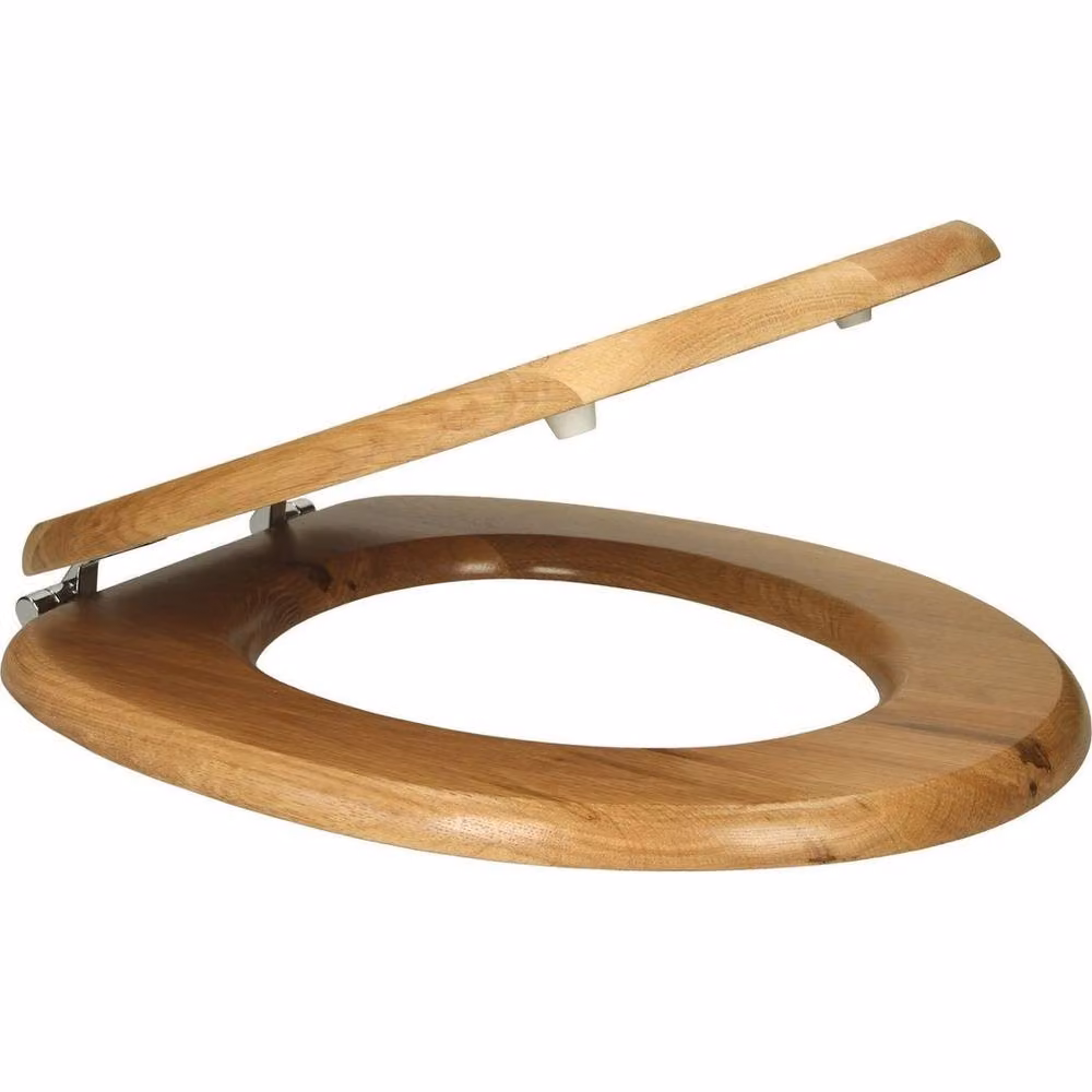 KORVIXA Oak Effect Wooden Oval Bathroom Toilet Seat in Brown, Width: 52 cm – 2