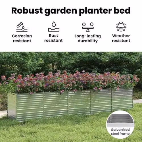 vidaXL Silver Galvanised Steel Raised Bed Large Rectangular Metal Garden Planter – 3