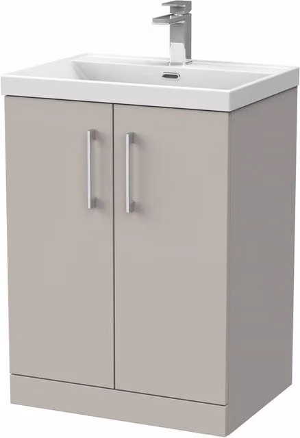 Balterley Pershall Modern Floor Standing 2 Door Bathroom Vanity Unit with Thin Edge Ceramic Basin, Grey, W: 60 cm, H: 85 cm, D: 34 cm – 1