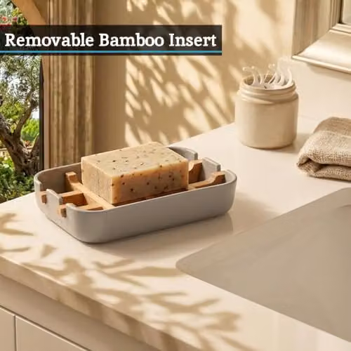 Orsina Grey Bamboo Soap Dish with Drainage and Removable Insert – 3