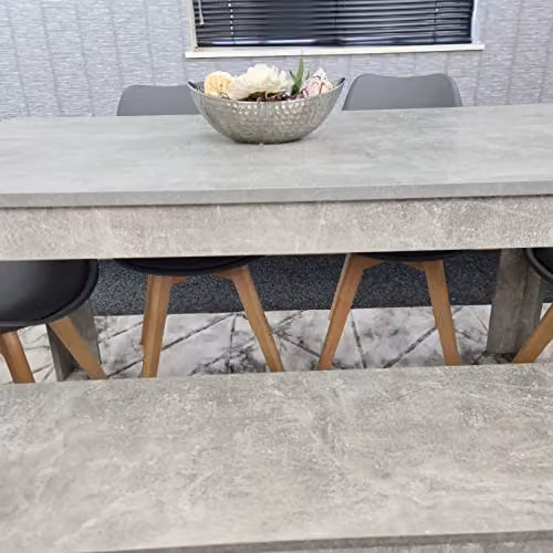 KOSY KOALA Modern 6 Seater Dining Set with Beech Wood Table, 4 Grey Padded Chairs and 1 Bench, W/D/H: 140 x 80 x 75 cm – 2
