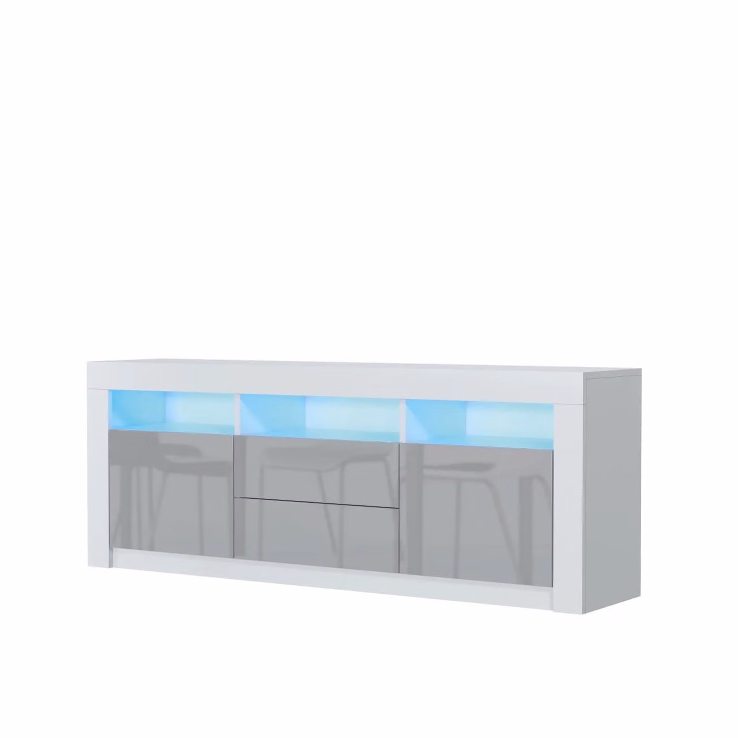 Creative Furniture Shine Modern Glossy TV Unit in Grey and White with Integrated Lighting, W: 160 cm, H: 60 cm, D: 35 cm – 3