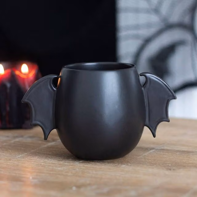 Uniqueful Bat Wing Rounded Ceramic Mug in Black, 500 ml