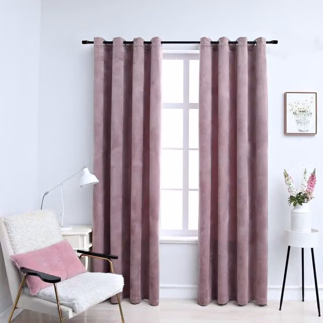 Berkfield Home Antique Pink Velvet Blackout Curtains with Eyelets, 2 Pack, W: 140 cm, H: 175 cm
