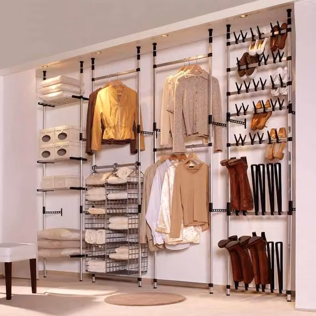 Berkfield Home Telescopic Wardrobe System with Silver Aluminium Rods and Continuous Linear Rail