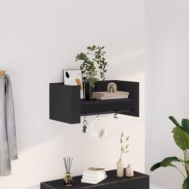 Berkfield Home Modern Black Wall Mounted Cube Shelf with Back Panel, W/D/H: 70.5 x 30.5 x 30.5 cm – 1