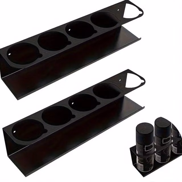Spetlek Wall Mounted Metal Spray Bottle and Can Storage Rack for Garage or Car Detailing, 2 Pack, Black – 1
