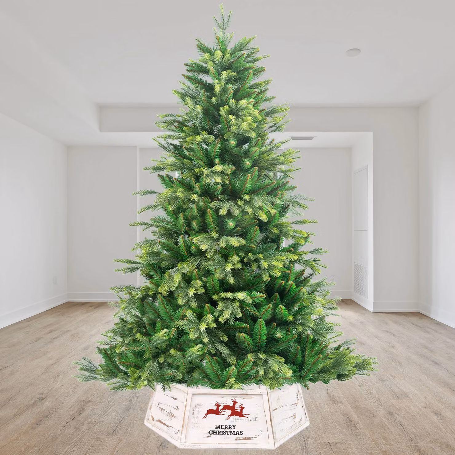 Shatchi White Hexagon Wooden Christmas Tree Collar and Stand Base Cover – 5