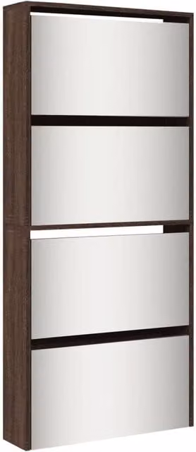 Berkfield Home Modern 4-Layer Shoe Cabinet with Mirror in Brown Oak, W: 63 cm, D: 17 cm, H: 134 cm