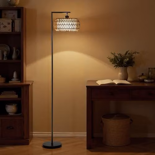 HOMCOM Boho Dimmable LED Floor Lamp with Remote Control and Foot Switch, Black, H 170 cm x W 33 cm x D 33 cm – 6