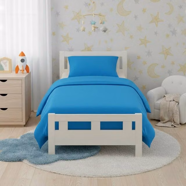 Snug City Petrol Blue Flannelette Cotton Cot Bed Duvet Cover and Pillowcase Set – 1