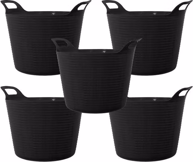 Simpa Set of 5 Durable Plastic Multipurpose Flexi Tubs, 42L, Black – 1