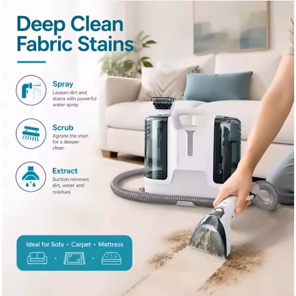EONLION Portable Spot Carpet and Upholstery Fabric Cleaner in White – 3