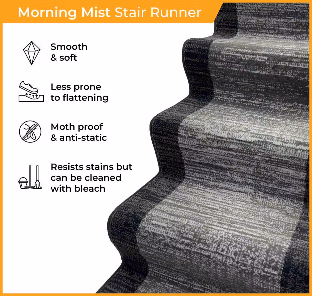 runrug Machine Woven Stair Runner Carpet in Black, W: 70 cm, L: 510 cm – 5
