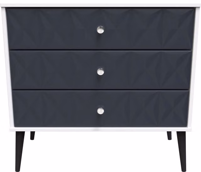 Ready Assembled 2 U Toledo 3 Drawer Chest in Dark Blue and Black
