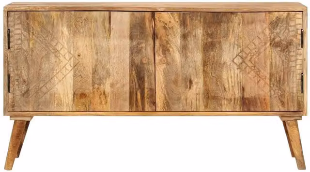Berkfield Home Mid Century Geometric Solid Mango Wood Sideboard in Brown and White, W/D/H: 110 x 30 x 60 cm