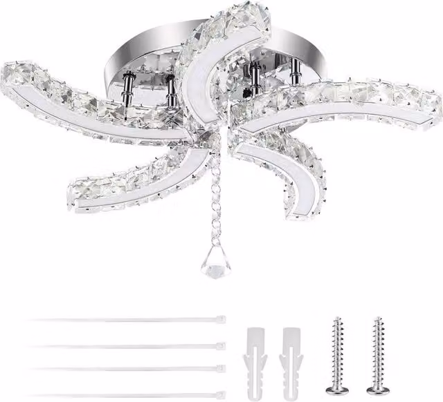 NESTLUNE K5 Crystal LED Chandelier Ceiling Pendant Light in White and Transparent
