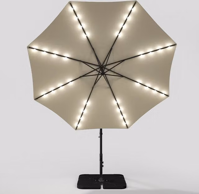 Lifeideas Solar LED Cantilever Garden Parasol with Square Base in Beige