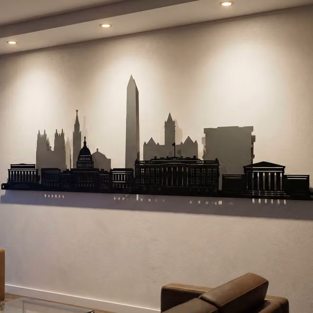Laser Hut Washington Skyline Metal Wall Art in Grey and Black