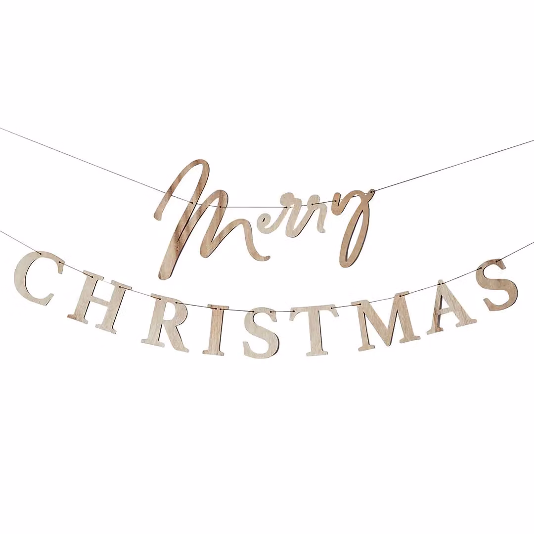 Club Green Merry Christmas Wooden Pennant Banner, 2m, Green and Multicolour – 2