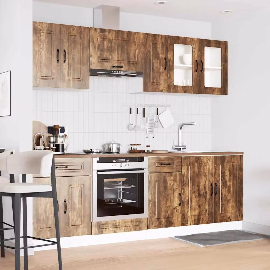 Berkfield Home Kalmar 8 Piece Rustic Kitchen Cabinet Set in Smoked Oak Brown – 2