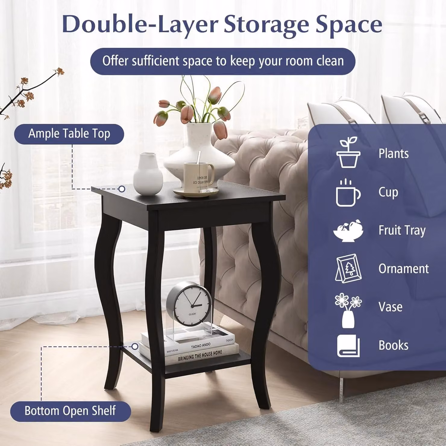 Gymax Set of 2 Black 2-Tier Modern Accent End Tables with Curved Legs – 4
