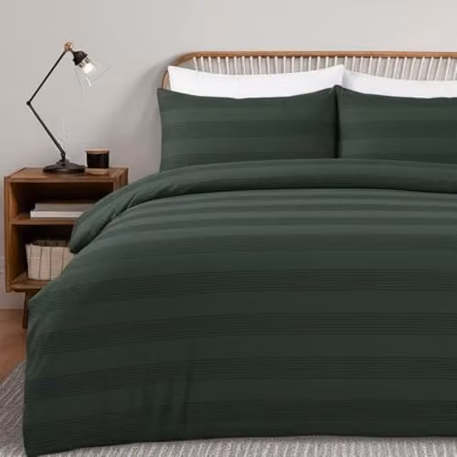 MHG Living Waffle Striped Cotton-Rich Polycotton Duvet Cover and Pillowcase Set in Turquoise, W/D/H: 200 x 200 cm and 50 x 75 cm
