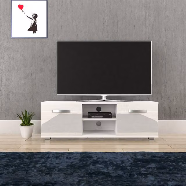 Vida Designs Cosmo Modern 2 Door Glossy TV Unit in White, Width: 120 cm