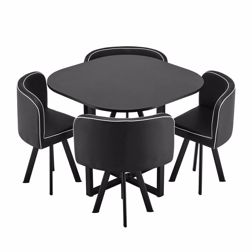 Comfy Living Ltd Modern Black Square Dining Table and 4 Chairs Set, W/D/H: 90 x 90 x 75 cm – 2