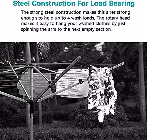 Trendi 4 Arm Rotary Clothes Airer in Silver, Grey and Multicolour with Coated Steel Construction – 2