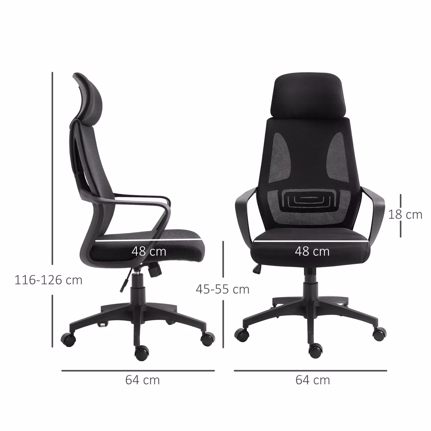 Vinsetto Black Mesh and Fabric Ergonomic Executive Office Chair with Headrest and 360 Degree Swivel – 3