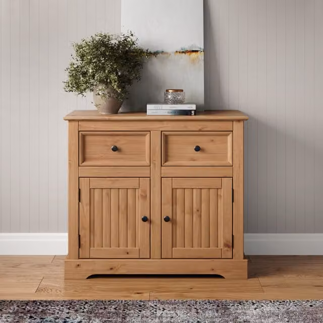 Mercers Furniture Country Antique Solid Wood Pine 2 Door 2 Drawer Sideboard in Brown