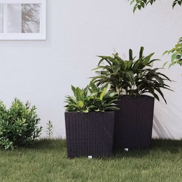 Berkfield Home Rattan Style Planter with Removable Inner Pot in Black and Anthracite, 21/32 L – 1