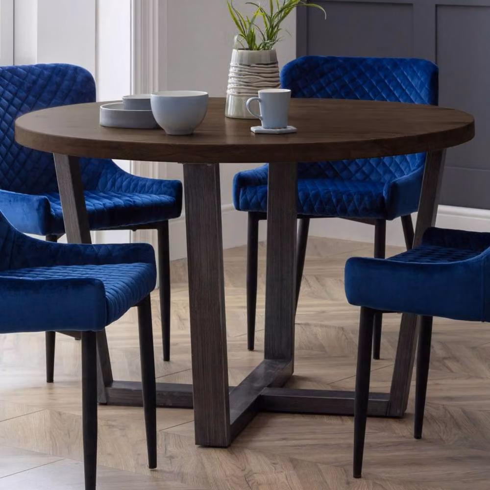 Huxford Round Oak Dining Table in Brown and Multicolour, Diameter: 120 cm, Height: 75 cm – 2